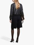 SISLEY Padded Faux Leather Bomber Jacket, Black