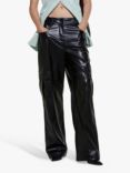 SISLEY Faux Leather Cargo Trousers, Black