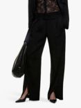 SISLEY Slits Linen Blend Wide Leg Trousers, Black