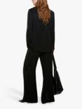 SISLEY Slits Linen Blend Wide Leg Trousers, Black