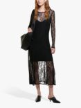 SISLEY Lace Slip Midi Dress, Black