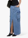 SISLEY Cargo Flap Denim Maxi Skirt, Blue