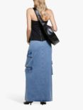 SISLEY Cargo Flap Denim Maxi Skirt, Blue