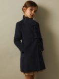 Reiss Kids' Keri Bow Wool Blend Coat, Navy