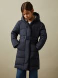 Reiss Kids' Larissa Belted Puffer Coat, Navy