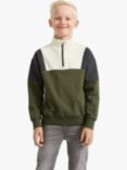 Lindex Kids' Colour Block Half Zip Sweatshirt, Khaki/Multi