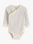 Lindex Baby Striped Organic Cotton Mix Wrap Bodysuit, Ecru