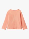 Benetton Long Sleeve Textured Tulle Cat Cotton T-Shirt