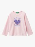 Benetton Long Sleeve Textured Tulle Heart Cotton T-Shirt