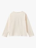 Benetton Long Sleeve Textured Tulle Heart Cotton T-Shirt, Cream