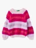 Benetton Kids' Fluffy Stripe Jumper, Pink/Multi