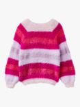 Benetton Kids' Fluffy Stripe Jumper, Pink/Multi