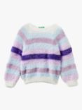 Benetton Kids' Fluffy Stripe Jumper, Starlight Blue/Multi