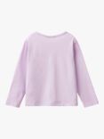 Benetton Long Sleeve Textured Tulle 'Smile' Cotton T-Shirt, Lilac