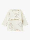 Benetton Baby Cat Print Cotton Long Sleeve Top, White Cream