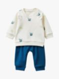 Benetton Baby Mouse Print and Embroidered Tracksuit, Cream/Blue