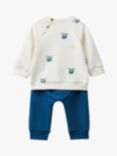 Benetton Baby Mouse Print and Embroidered Tracksuit, Cream/Blue