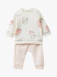 Benetton Baby Cat Print and Embroidered Tracksuit, White Cream