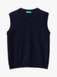 Benetton Kids' Wool and Cashmere Blend Knitted Vest, Night Blue