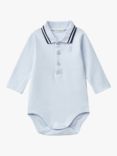 Benetton Baby Collar Button Placket Bodysuit, Light Blue Powder