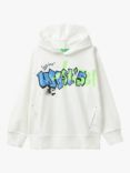 Benetton Kids' Graphic Print Hoodie, Off White