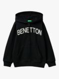 Benetton Kids' Logo Zipped Hoodie, Black