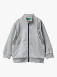 Benetton Kid's Backpack Motif Zipped Sweatshirt, Grey Melange