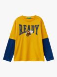 Benetton Kids' Contrast Long Sleeve T-Shirt, Ochre