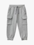 Benetton Kids' Drawstring Fleece Cargo Joggers, Medium Melange Grey