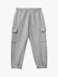 Benetton Kids' Drawstring Fleece Cargo Joggers, Medium Melange Grey