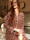 Fable & Eve Fitzrovia Chain Print Shirt Long Pyjama Set, Rust/Multi