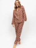 Fable & Eve Fitzrovia Chain Print Shirt Long Pyjama Set, Rust/Multi