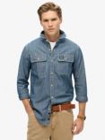 Superdry Cotton Workwear Long Sleeve Shirt, Mid Blue