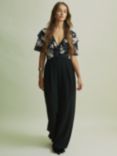 FLORERE Frill Sleeve Wide Leg Jumpsuit, Black