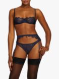 Coco de Mer Beatrice Lace Suspender Belt, Navy