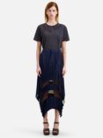 THE KOOPLES Plisse Pleat Midi Skirt, Navy