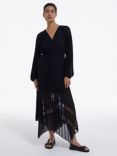 THE KOOPLES Pleated Asymmetric Flared Maxi Dress, Black