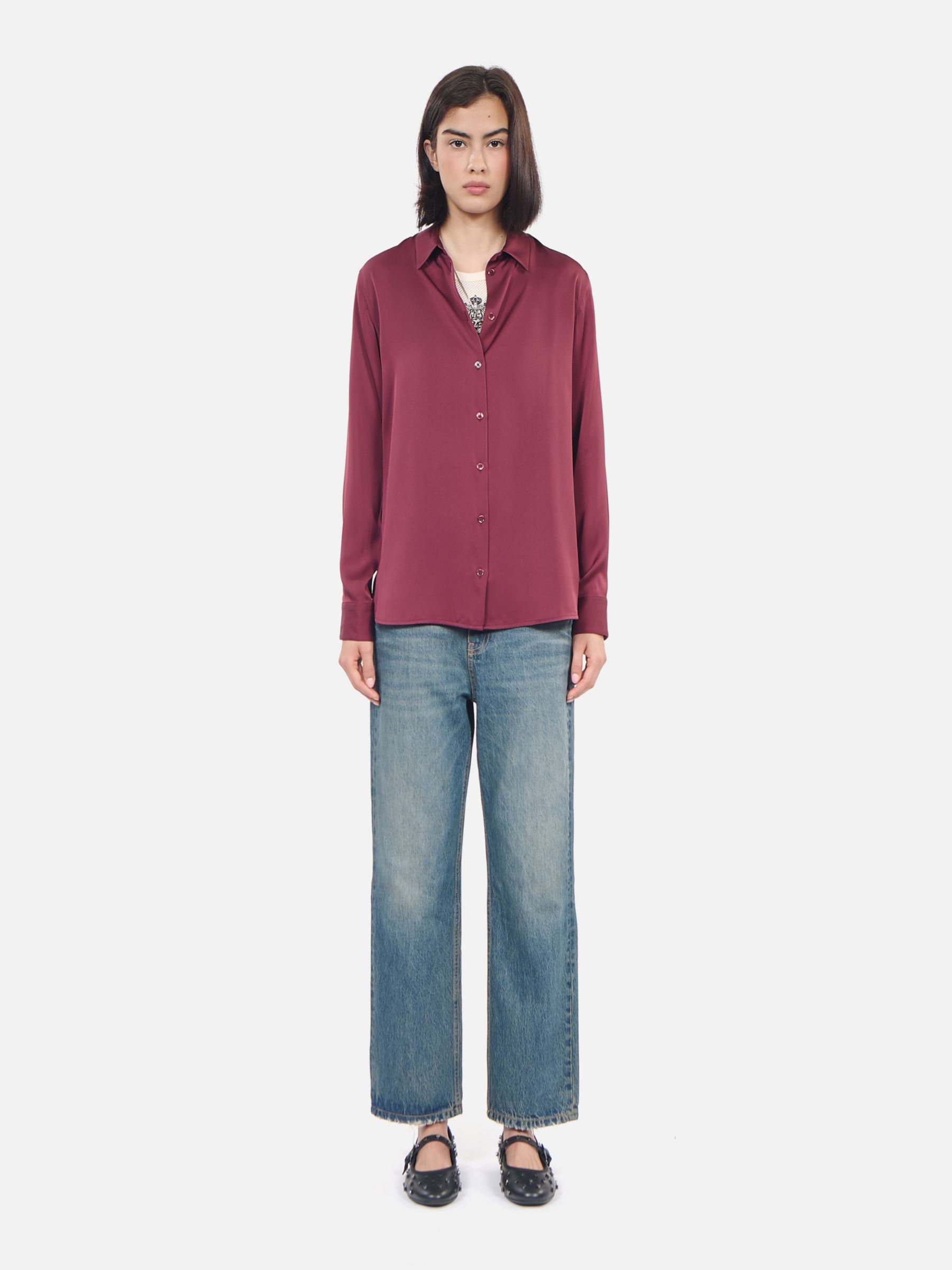 THE KOOPLES Silk Satin Shirt, Burgundy