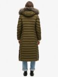 Superdry Fuji Faux Fur Hooded Longline Jacket, Dark Olive