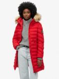 Superdry Fuji Faux Fur Hood Mid Length Coat, Dark Red