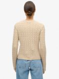 Superdry Fitted Cable Crew Neck Jumper, Safari Beige Marl