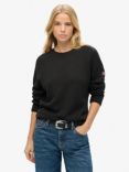 Superdry Organic Cotton Slouchy Knitted Crew Sweatshirt, Dark Charcoal