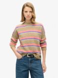 Superdry Stripe Crew Neck Jumper, Caramel Brown/Multi