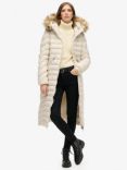 Superdry Fuji Faux Fur Hooded Longline Jacket, Rainy Day Grey