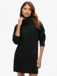 Superdry Roll Neck Cable Wool Blend Jumper Dress, Black