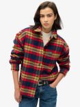 Superdry Check Flannel Organic Cotton Overshirt, Navy/Red/Yellow