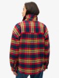 Superdry Check Flannel Organic Cotton Overshirt, Navy/Red/Yellow