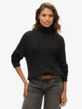 Superdry Slouchy Cable Roll Neck Jumper, Dark Charcoal Grey