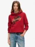 Superdry Organic Cotton Blend Tattoo Script Hoodie, Red Dahlia