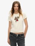 Superdry Tattoo Rhinestone Organic Cotton T-Shirt, Rice White